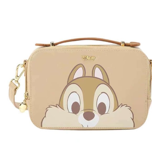 Chipmunk Tan Camera Crossbody Messenger Bag by Disney & Sequin Keychain - Picture 2 of 13